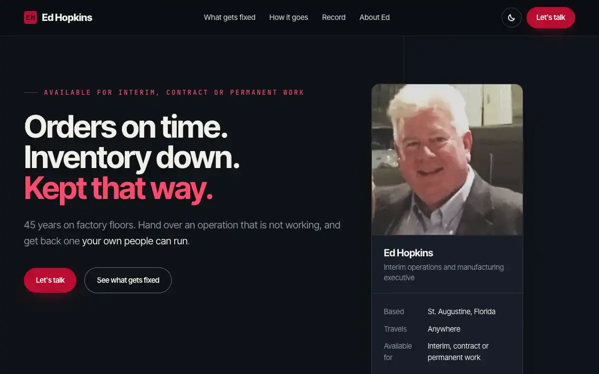 Screenshot of the Ed Hopkins website
