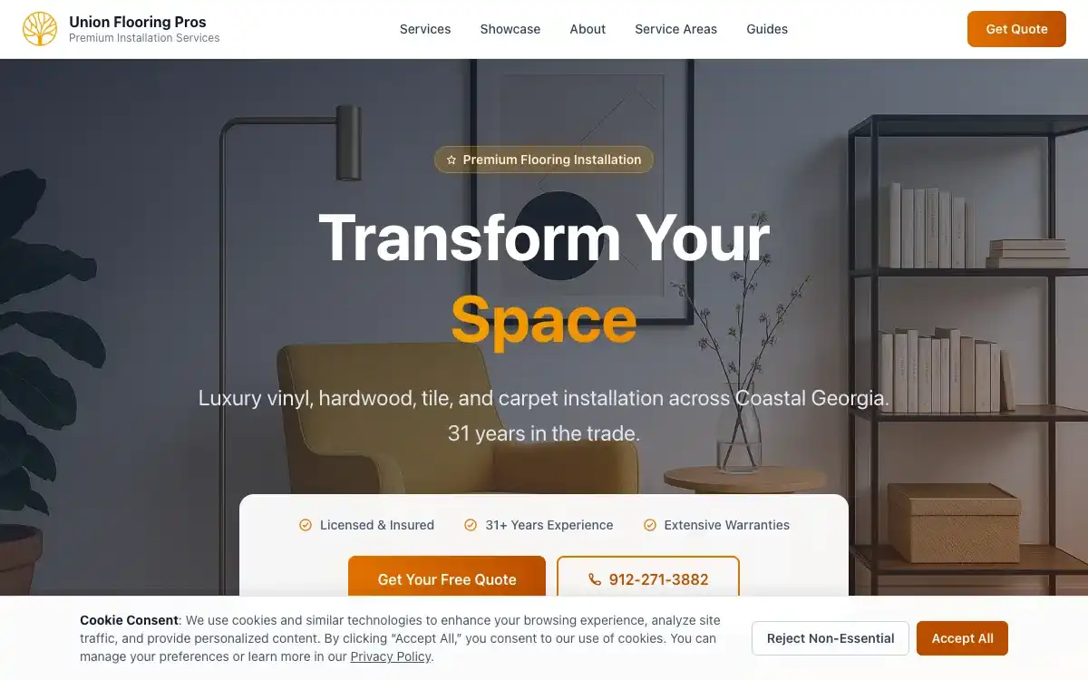 Screenshot of the Union Flooring Pros website