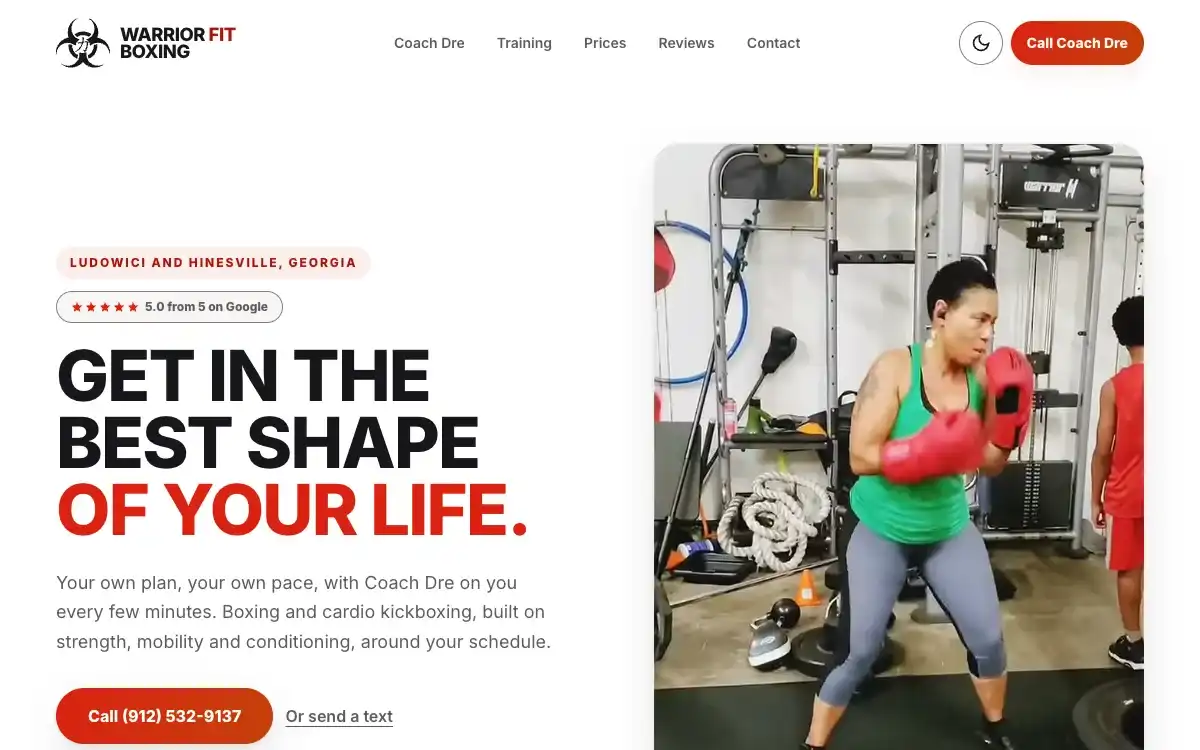 Screenshot of the Warrior Fit Boxing website